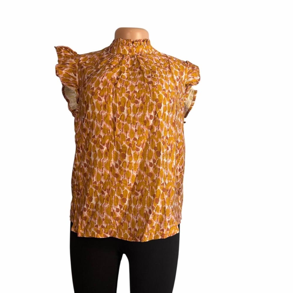 Voy High Neck Ruffled Sleeve Top Multicolor - Picture 4 of 10
